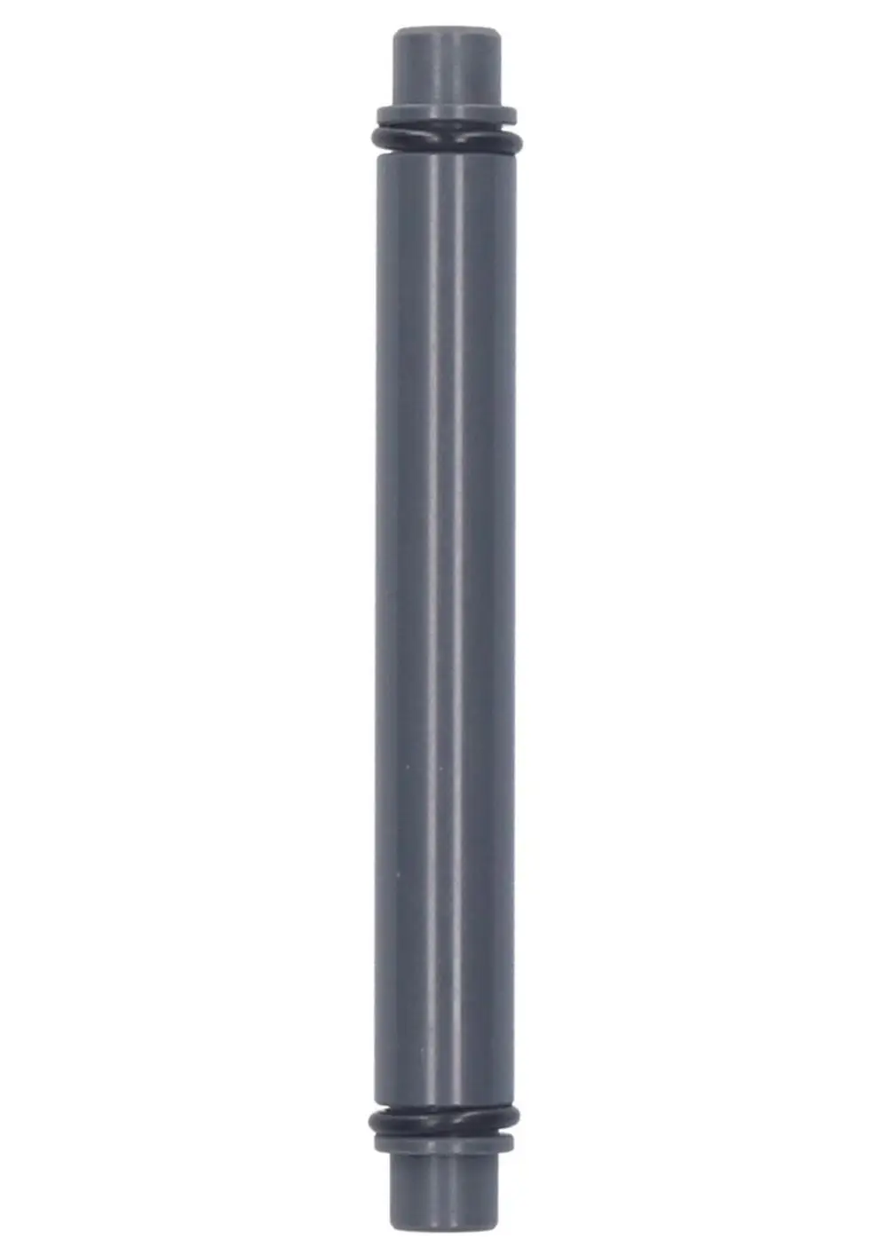 Graues Spülrohr mit zwei O-Ringen. Das Produkt von Judo dient zur Verbindung in Sanitärinstallationen. Einfaches Design ohne zusätzliche Verzierungen.